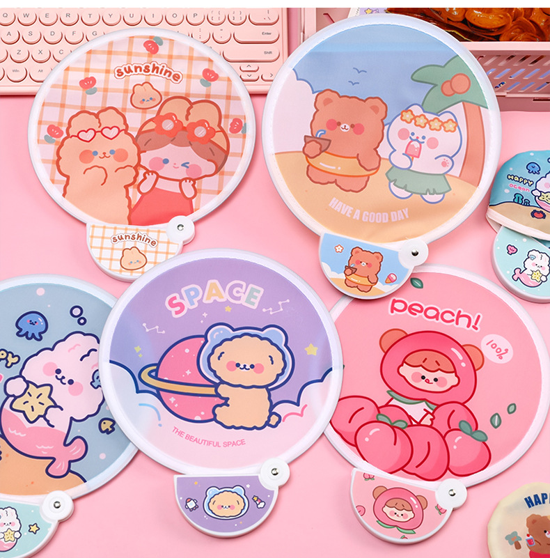 Cute Cartoon Portable Folding Cloth Small Round Fan display picture 4
