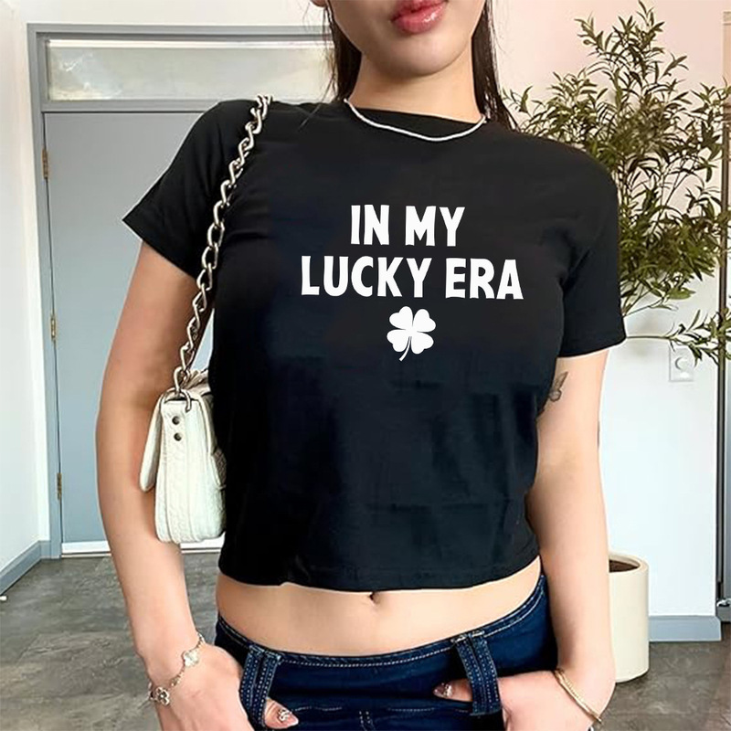 Cross-Border Amazon in My Lucky Era St. Patrick's Day Crop Top T-Shirt Y2K Streetwear Cross-Border Amazon in My Lucky Era St. Patrick's Day Crop Top T-Shirt Y2K Streetwear