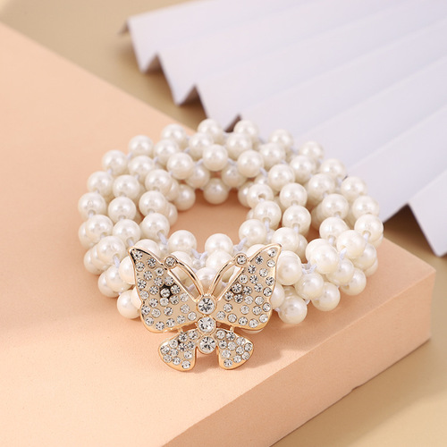 Pearl waist chain for women, jewelry, pearl braided thin belt dress, fashionable girl butterfly buckle, elegant belt