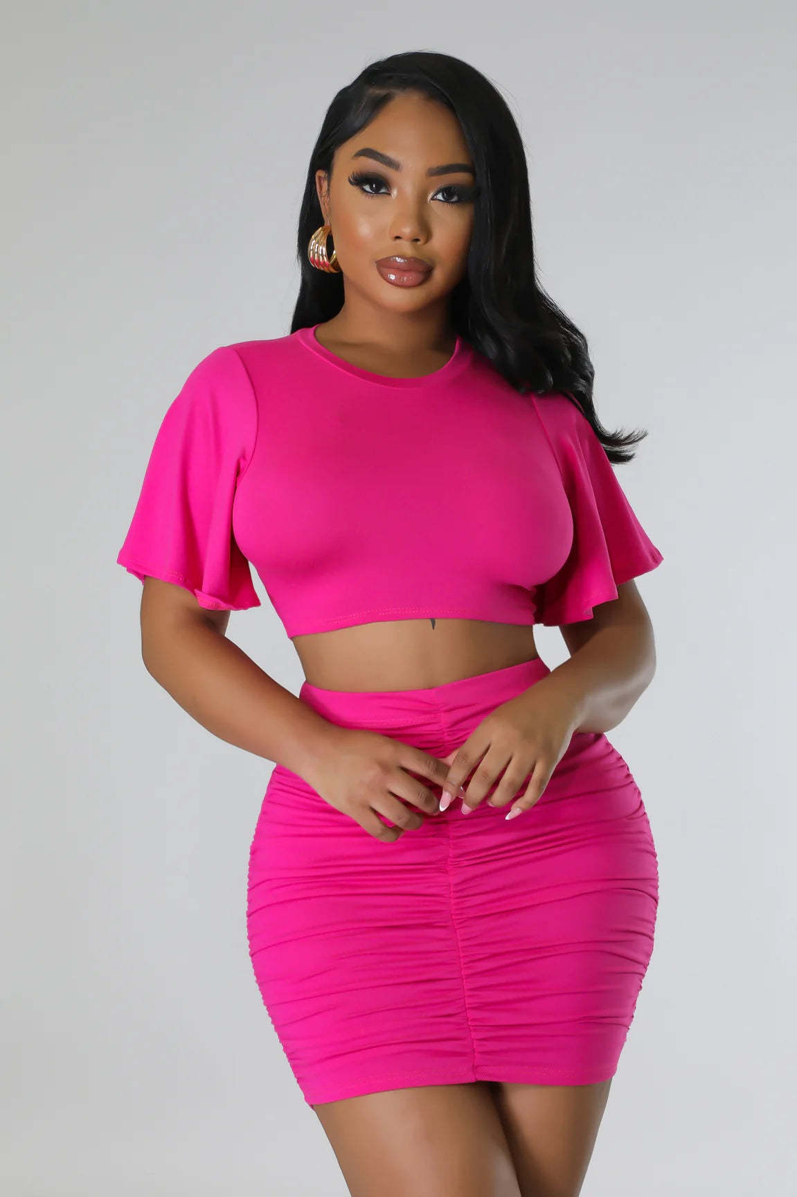 Women Sexy Suit Short Top With Hip Skirt Two Piece Set