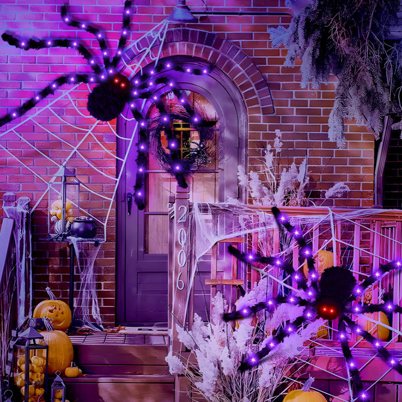 Cross-Border Halloween Luminous Spider with Light Triangular Web Spider Web Plush Big Spider Fan-Shaped Web Simulation Big Spider Cross-Border Halloween Luminous Spider with Light Triangular Web Spider Web Plush Big Spider Fan-Shaped Web Simulation Big Spider