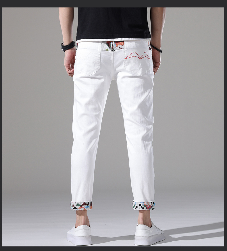 brand embroidered denim jeans for men in summer, thin Korean version, trendy casual, slim fit, small foot_voghion.com