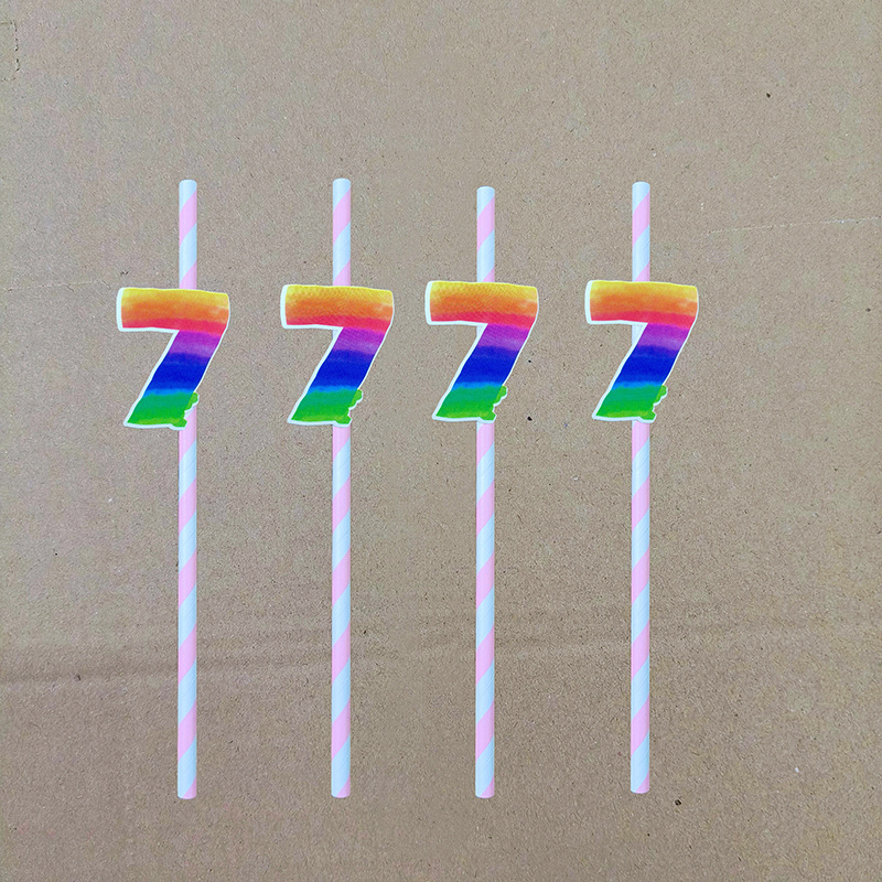 Decoración de fiesta digital colorida paja tarjeta de pastel de cumpleaños desechable paja de papel degradable 0 - 9 años