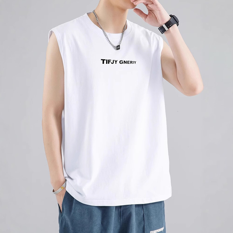 Summer Thin Ice Silk Men's Simple Sleeveless T-Shirt American Trendy Brand Sports Fitness Vest Loose Vest Men's Style Summer Thin Ice Silk Men's Simple Sleeveless T-Shirt American Trendy Brand Sports Fitness Vest Loose Vest Men's Style
