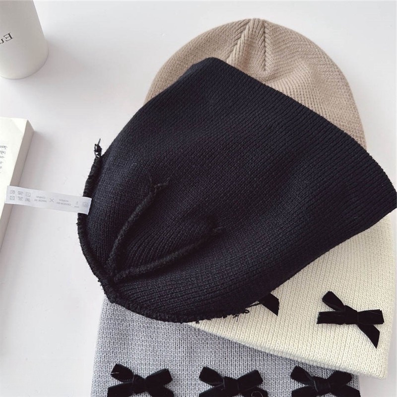 Unisex Children's knitted hat Autumn and winter girls' knitted hat Warm bow children's pullover hat everything goes with it_voghion.com