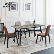 轻奢岩板餐桌意大利灰亮光餐桌椅组合北欧轻奢现代简约小户型饭桌