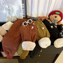 新款冬季儿童加绒温变束脚裤男女童外出纯色防风保暖长裤松紧腰口