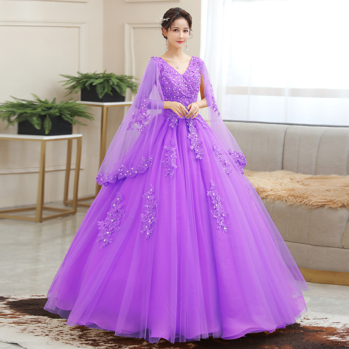 Vestido de novia de color Reunión Anual anfitrión rendimiento estudiante vocal solo arte examen ropa pettiskirt vestido de noche largo femenino image 9