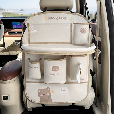 Seat Storage Bag Hanging | Chair back anti-kick pad - tulip-bear-small-table-8-in-1-anti-kick-storage-on-chair-back-comes-with-waterproof-bucket-garbage-bag