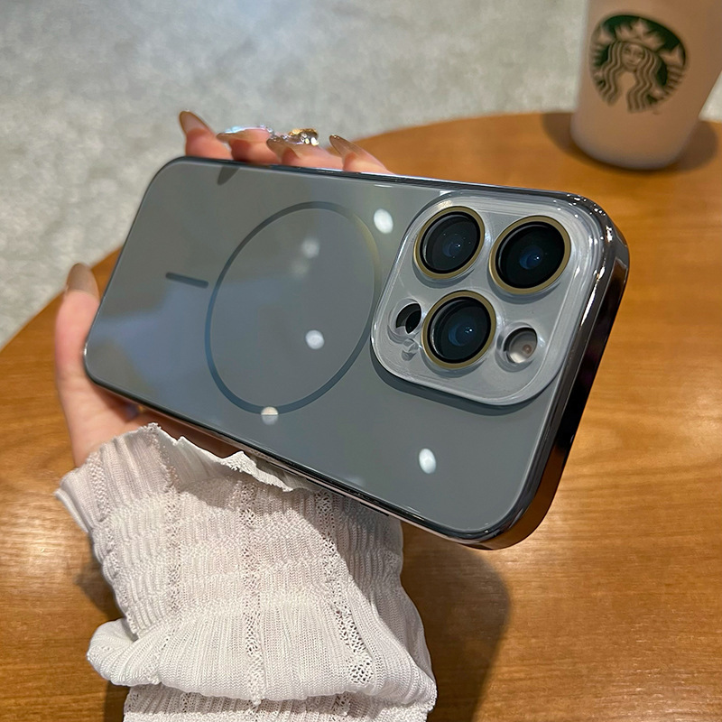 iPhone17電気メッキAGマット細円磁気吸着携帯電話ケース、Apple 16promax高級感レンズフィルムに適用|undefined