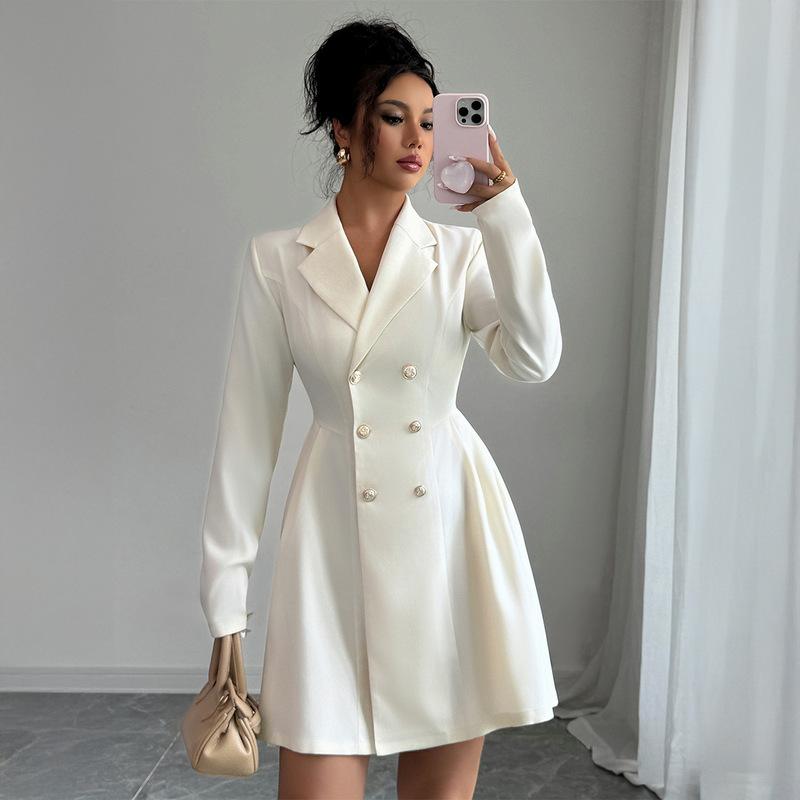 Cross-Border European and American Elegant Style Buttoned Long-Sleeve Short Dress Women's Clothing 2025 Autumn and Winter Amazon Independent Site