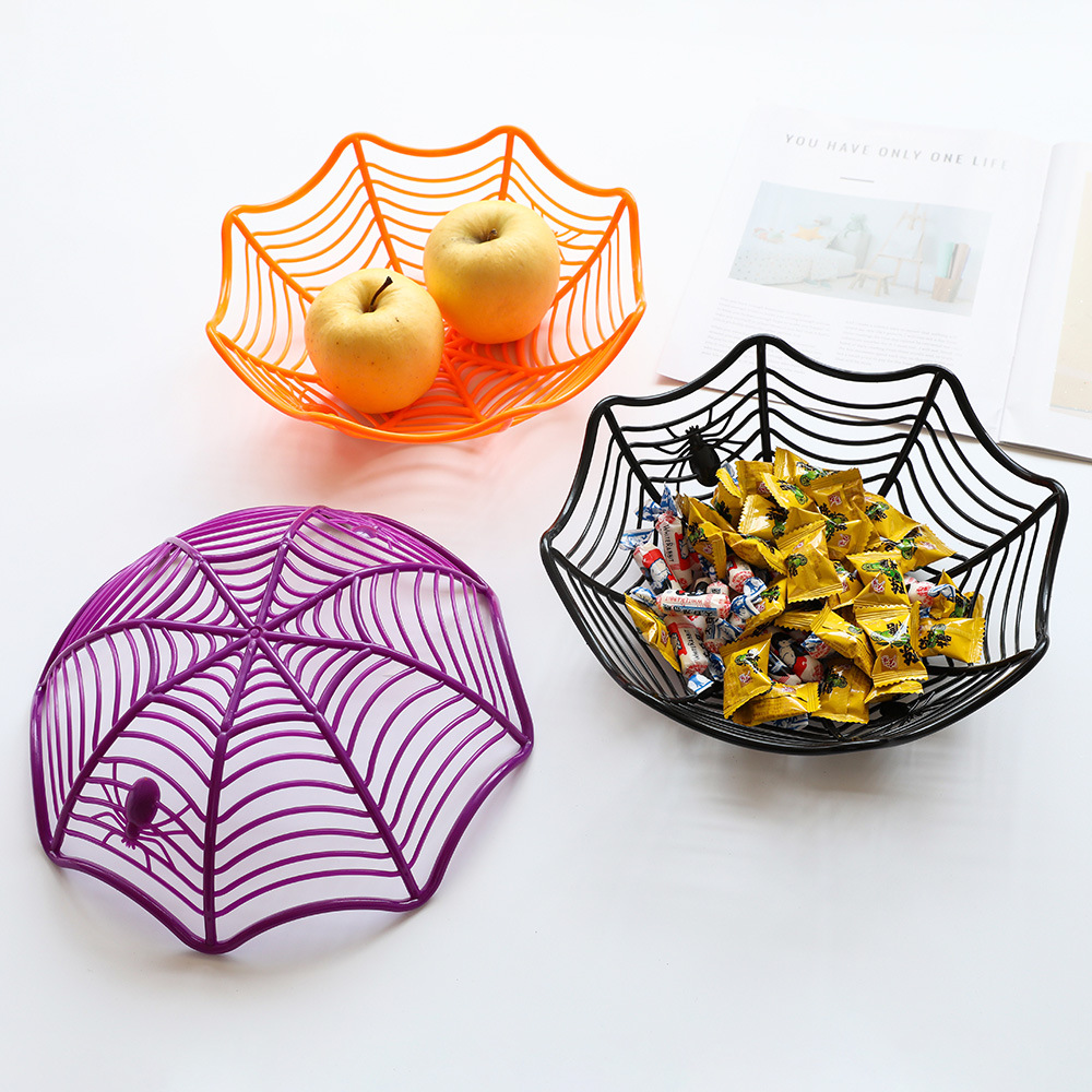 Cesta de frutas de araña de Halloween, bandeja de frutas de araña, esqueleto de araña, bandeja de caramelo, decoración de fiestas, props