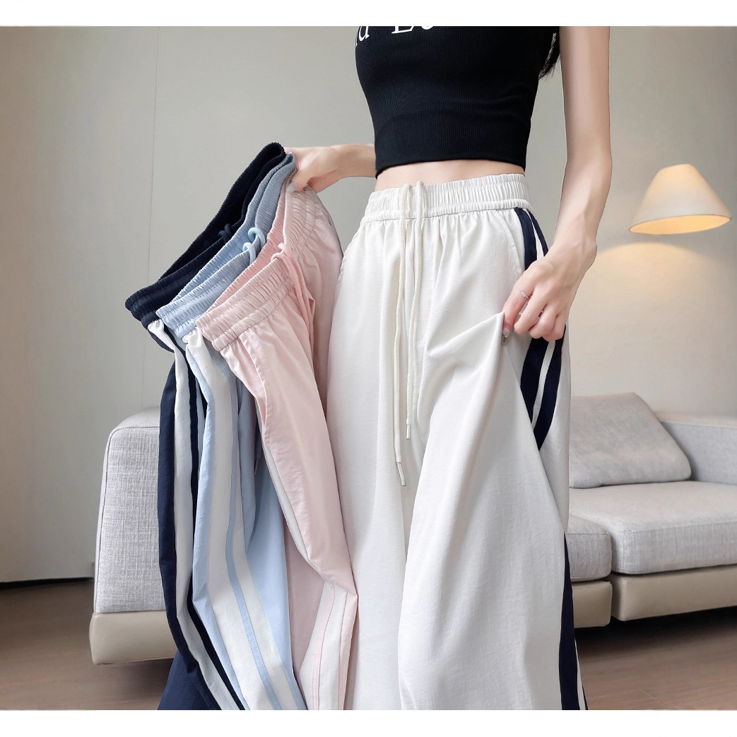 Pantalón de rayas tiro alto albaricoque