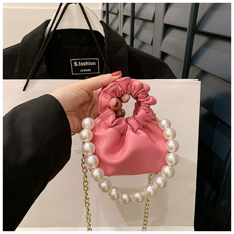 255g Weight Beading, Pearls Fashion Element Clasp Frame Closure Type Top Handle, Chain Strap Type Crossbody Bag Bags Type Casual, Daily, Shopping Occasion Pu Leather Material Solid Color Pattern All Seasons Season Kid'S Gender Cute Style Bucket Shape Kid'S Pu Leather Solid Color Cute Beading Pearls Bucket Clasp Frame Crossbody Bag 7