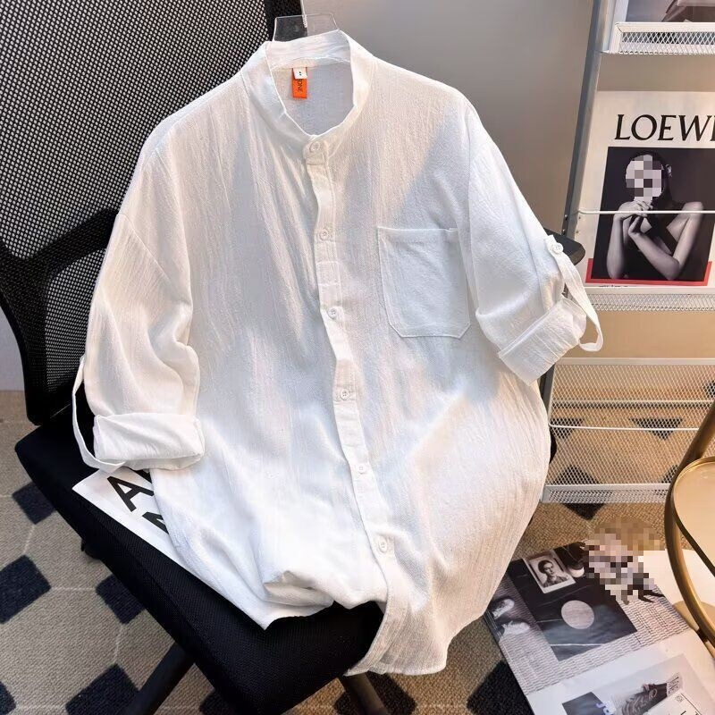 Cross-Border Spring and Autumn Style Men's Shirts, Loose Fit, Slimming, Stylish, Three-Quarter Sleeve Shirts, Niche Solid Color Button-Up Shirts Cross-Border Spring and Autumn Style Men's Shirts, Loose Fit, Slimming, Stylish, Three-Quarter Sleeve Shirts, Niche Solid Color Button-Up Shirts