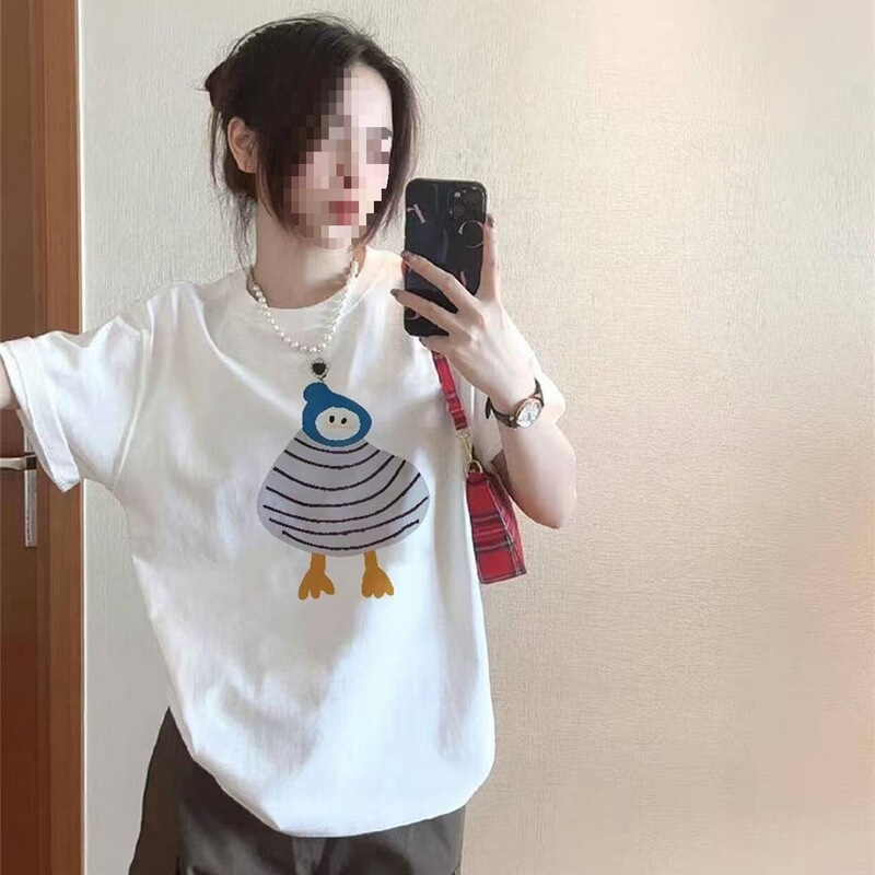 Pure Cotton Cute Duck Print Short-Sleeved T-Shirt for Men and Women 2026 New Popular Summer Loose Design Niche Top Pure Cotton Cute Duck Print Short-Sleeved T-Shirt for Men and Women 2026 New Popular Summer Loose Design Niche Top