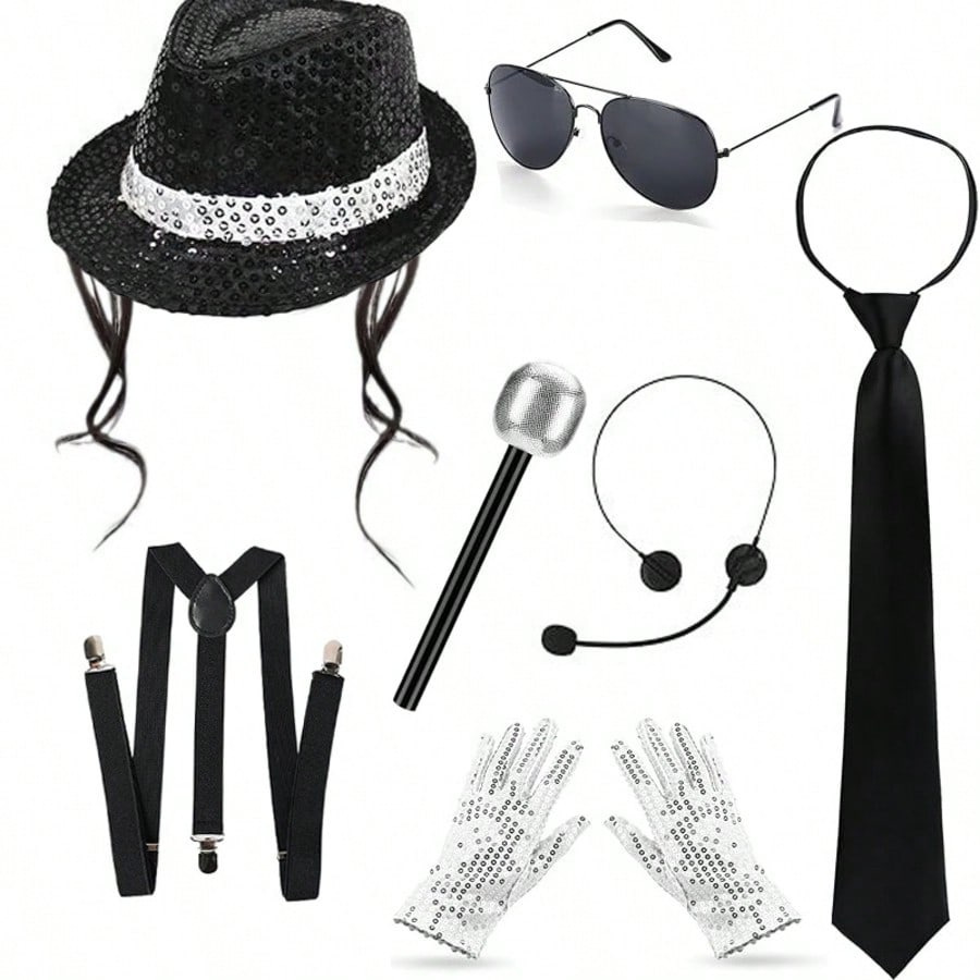 Popular DISCO stage performance sequin hat, tie, and gloves set wholesale Michael Jackson costume LP
