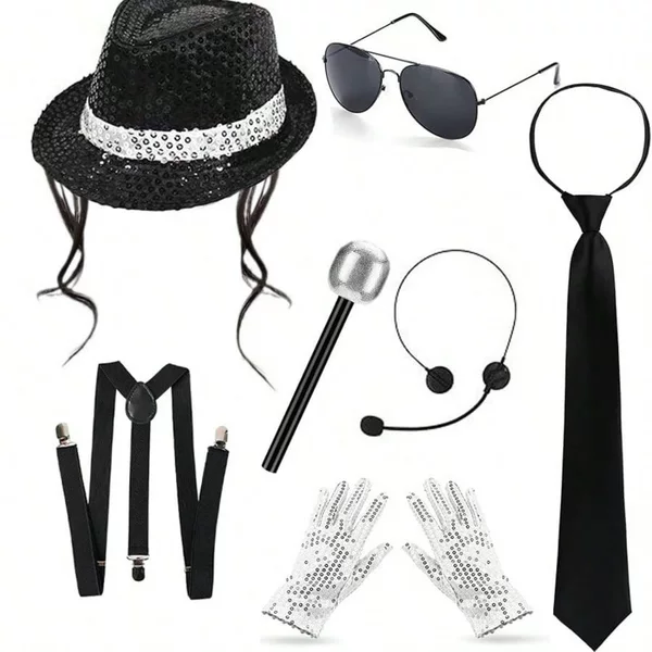 Popular DISCO stage performance sequin hat, tie, and gloves set wholesale Michael Jackson costume LP