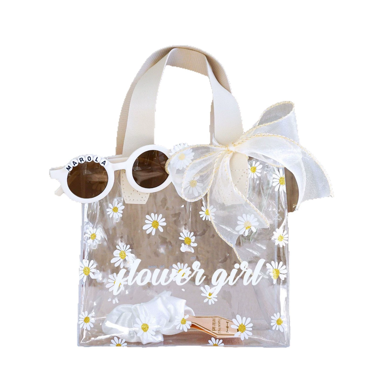 Cross-border exclusive Flower Girl Daisy Transparent Tote Bag Wedding Party Transparent Tote Bag Wholesale