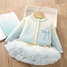 女童毛衣套装2024秋冬新款洋气女孩白雪公主长袖毛线上衣tutu裙潮