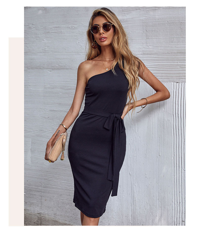 solid color one-shoulder sling dress wholesale clothing vendor Nihaostyles NSDMB69677