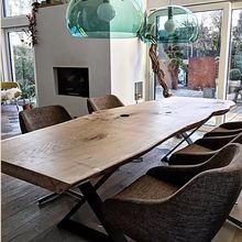 美式loft复古实木会议桌长桌大板办公桌原木自然边餐桌泡茶桌茶台