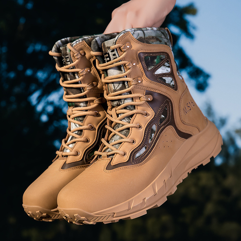 New Cross-Border Combat Boots with Side Zippers, Summer Wear-Resistant Outdoor Hiking and Mountaineering Shoes, High-Top Tactical Boots