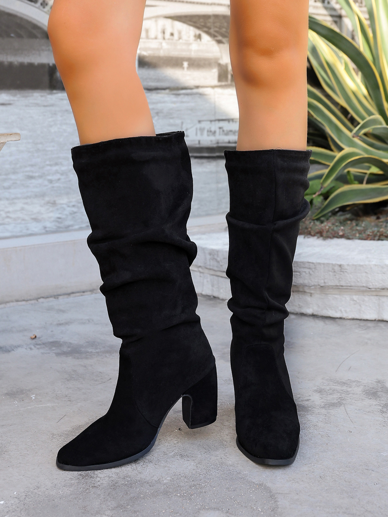 Women's Pointed Toe High Heeled Slouch Boots Fleece Lined Winter_voghion.com