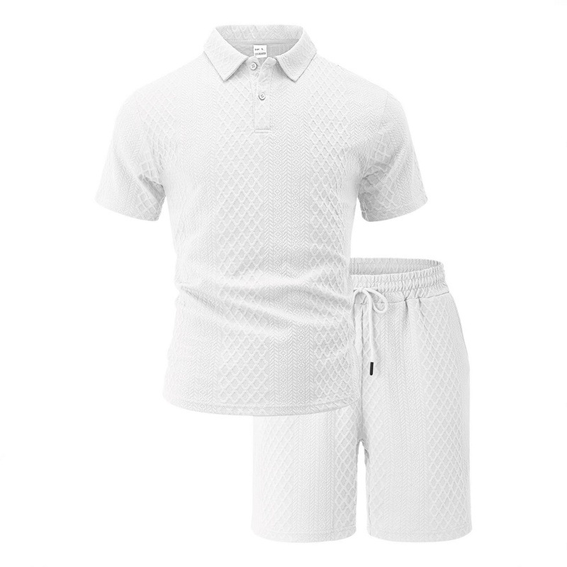 European and American New Style Short-Sleeved Men's T-Shirt Jacquard Fabric Lapel Polo Shirt Two-Piece Set Cross-Border Casual Sports Suit Men's Clothing