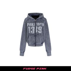 Fudge Pink 25秋季New美式辣妹个性做旧印花设计连帽卫衣开衫