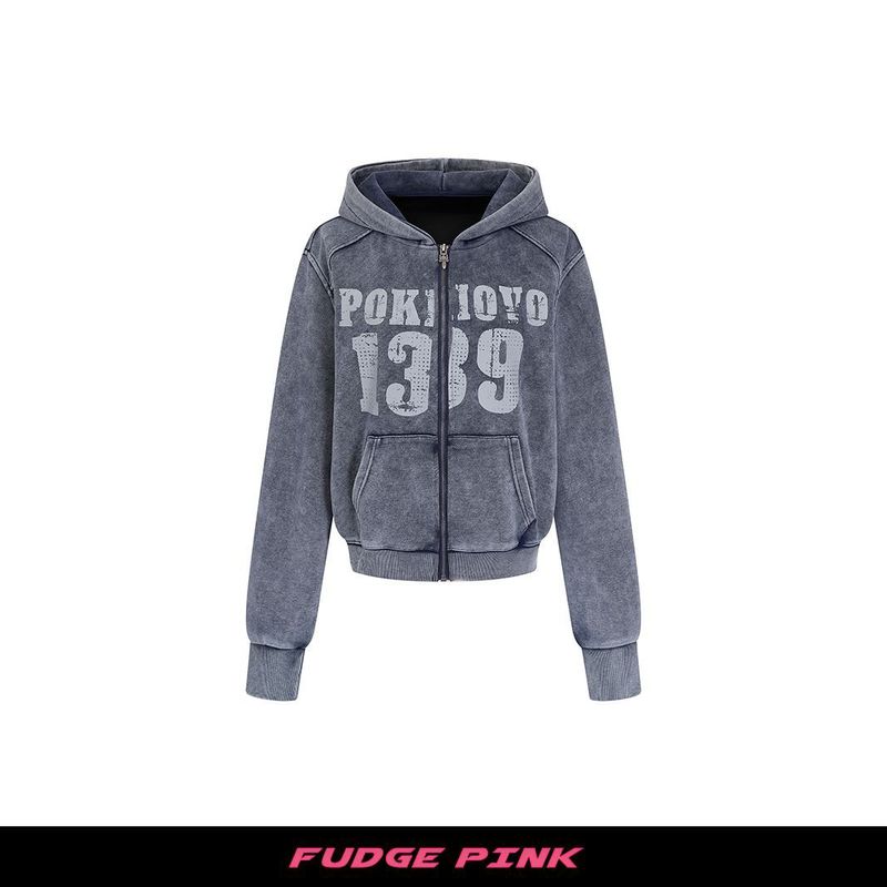 Fudge Pink 25秋季New美式辣妹个性做旧印花设计连帽卫衣开衫|undefined