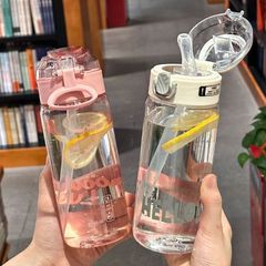 网红弹跳吸管随手杯简约大容量男女学生便携耐摔塑料杯子户外水杯
