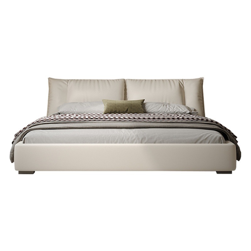 Estilo crema de cuero real cama 1,8*2 M simple dormitorio principal tatami cama primera capa de cuero de vaca suave bolsa de alta gama de la boda