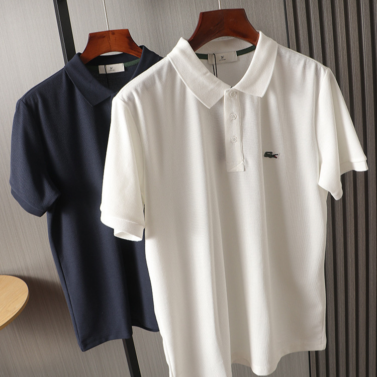 Walk the Mall Order! Light Luxury Washed Cotton! Spring and Summer New Pure Color Simple High-End Business Short-Sleeved Polo Shirt for Men