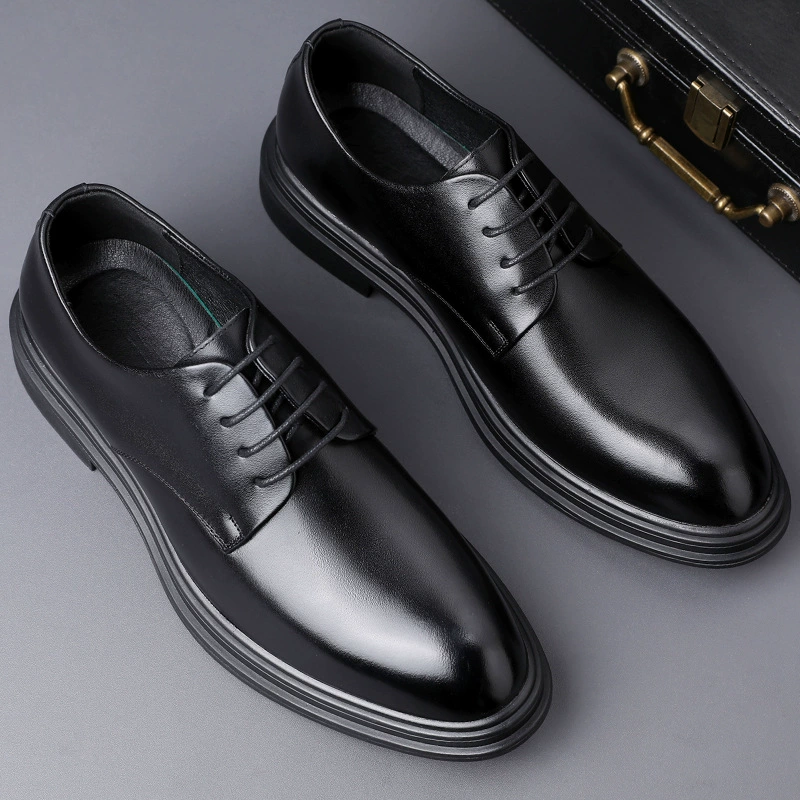 Мужская мужская обувь на толстой подошве с острым носком в Корейском стиле, мужская повседневная кожаная обувь на шнуровке, Мужская Свадебная обувь из мягкой британской кожи