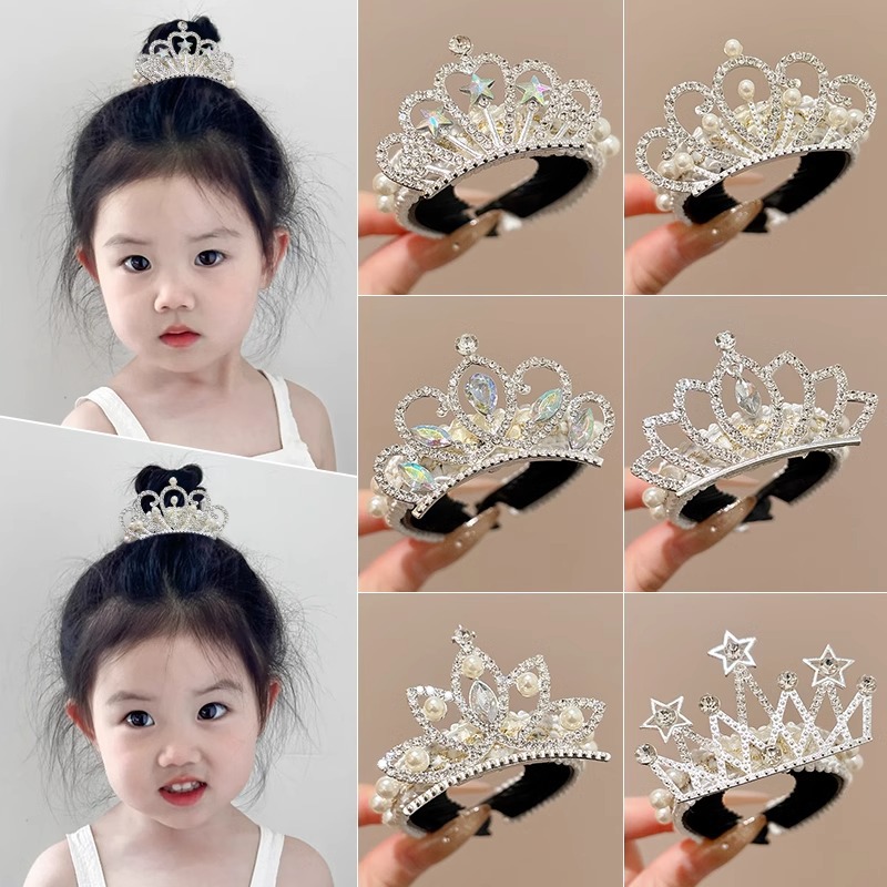 Niña princesa corona broca de pelo bola cabeza artefacto para niños broca de pelo perla broca de caballo broca de pelo toque