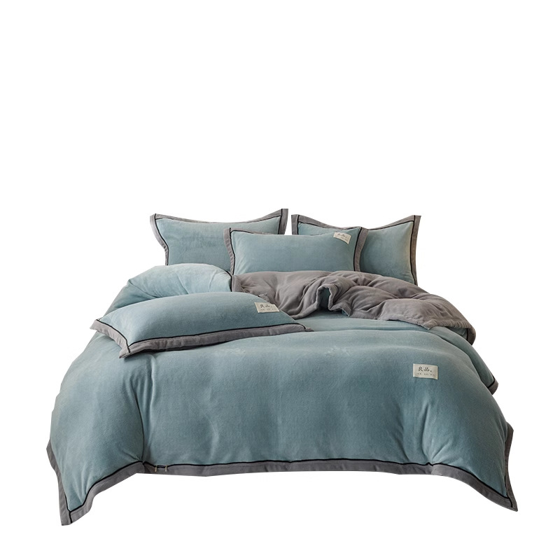 2025 nuevo juego de cuatro piezas de lana de leche de invierno, funda de edredón de lana de coral de franela gruesa, sábana, colcha, juego de cama