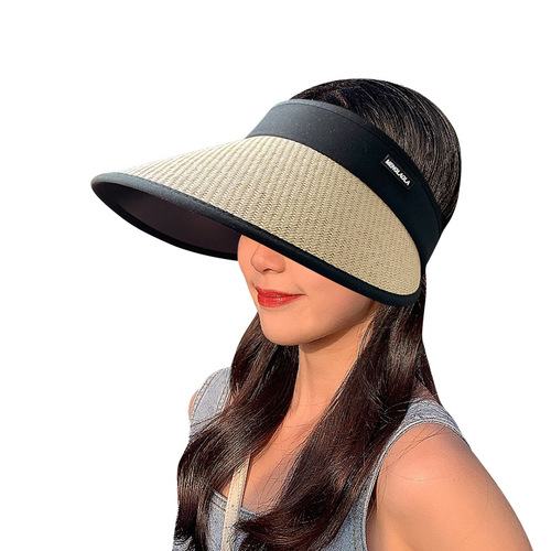New women's summer adjustable large brim anti-UV sunshade hat outdoor sports plastic sunscreen empty top hat