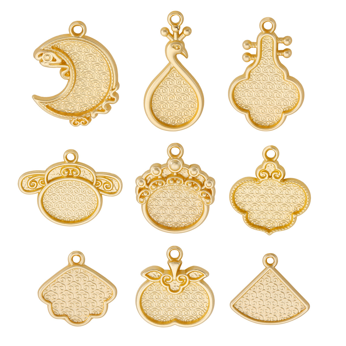 Song Brocade Pressed Lapel Pendant Moon Gourd Necklace Base Filigree Cloth DIY Handmade Creative Pendant Jewelry Accessories
