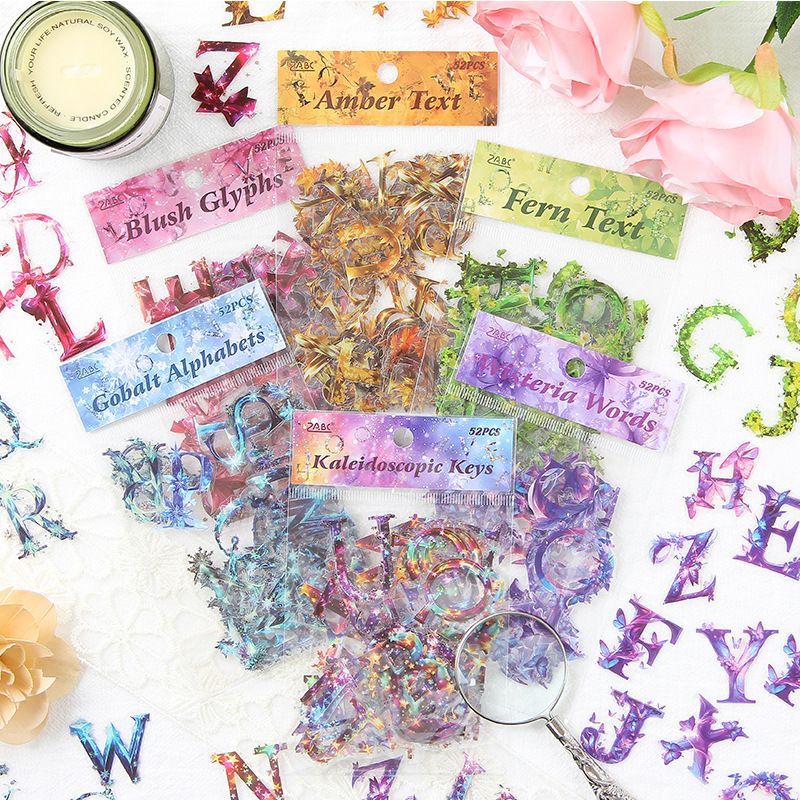 Prisma Diccionario transparente pegatinas impermeables para mascotas letras mayúsculas Inglés libros de mano materiales decorativos pegatinas letras retro