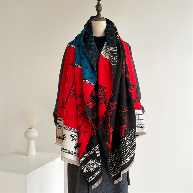 Retro etnický šál, jeseň a zima, nový obojstranný kašmírový teplý šál, zahustený obojstranný dámsky šál_voghion.com