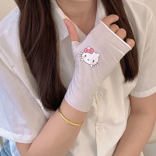 Wasteland Style Ins New Cute Kt Cat Ice Silk Sunscreen Gloves Summer Cycling Outdoor Sunshade Anti-Uv Hand Protection