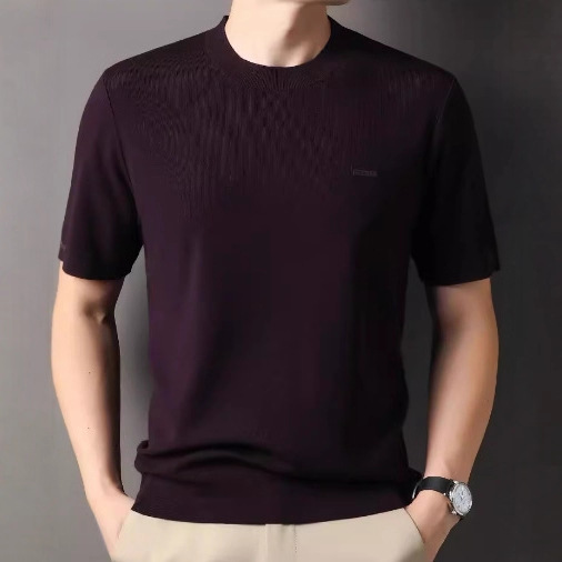 Autumn and Winter Thickeneded Velvet Short-Sleeved Knitwear T-Shirt Men's Round Neck Simple and Atmospheric Bottoming Shirt