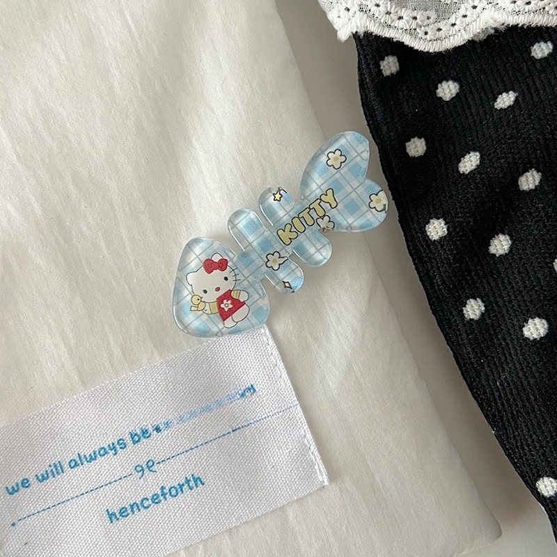 新款夏日透色格纹KT发夹百搭少女心刘海夹可爱卡通侧边刘海碎发夹|undefined