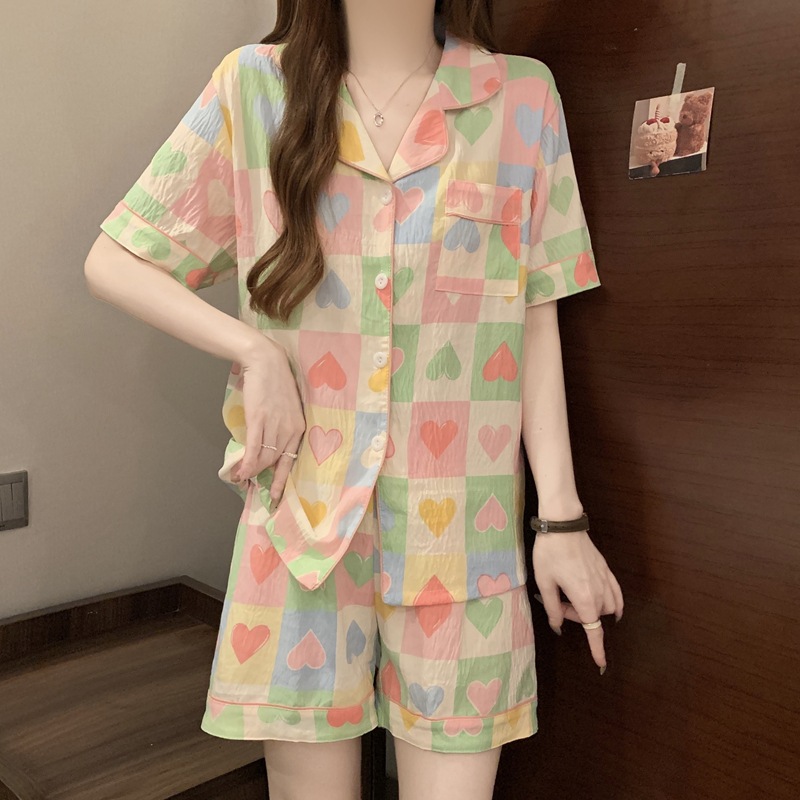 더블 쇼트 015#컬러 그리드 하트