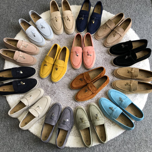 LP Single-layer Shoes Women's 2024 British Style Slip-on Casual Flat Tassel Buckle All-match Soft Peas Comfortable Loafers