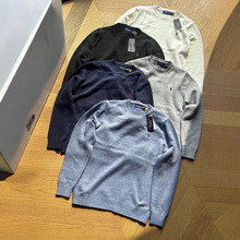 跨境货源 RL拉夫 FW22 纯色徽标刺绣圆领套头长袖毛衣冬季情侣款