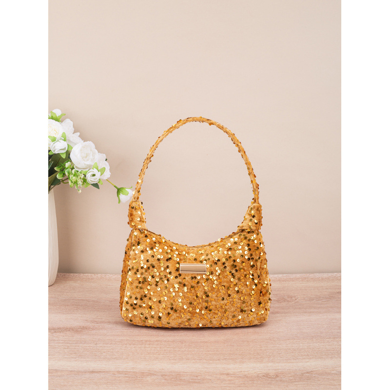 Bolsa de hombro de moda de color sequilla, bolso de hombro de mujer de verano blingbling, bolso de perlas de nicho, bolso debajo de la axila image 8