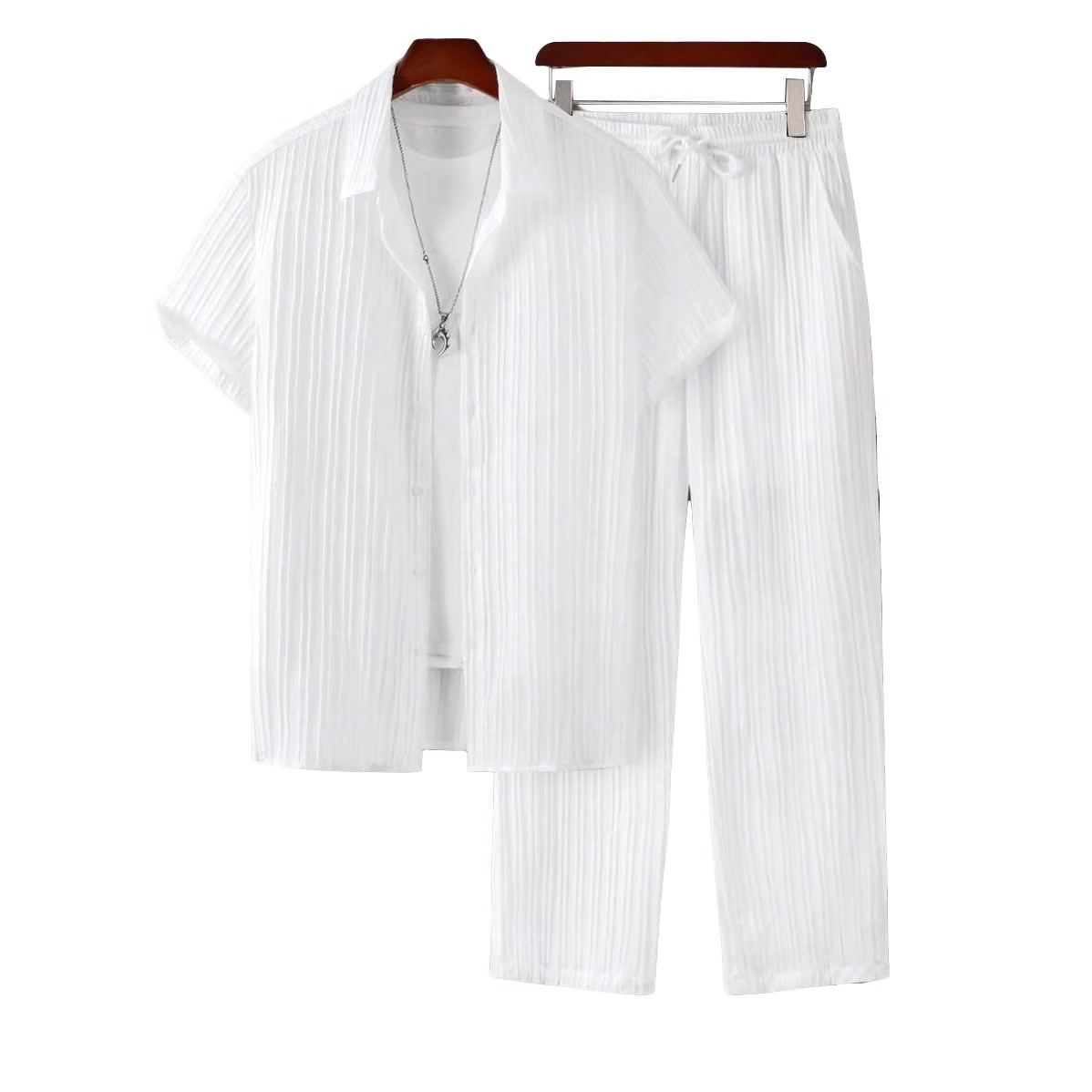 Nuevo nuevo transfronterizo Europa y América Amazon hombre Hawaii negocios casual suelto manga corta camisa larga set