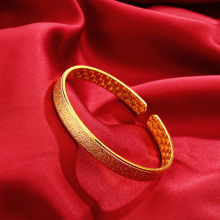 黄铜镀金饰品仿金开口磨砂手镯女新款 婚庆加厚金磨砂 沙金首饰